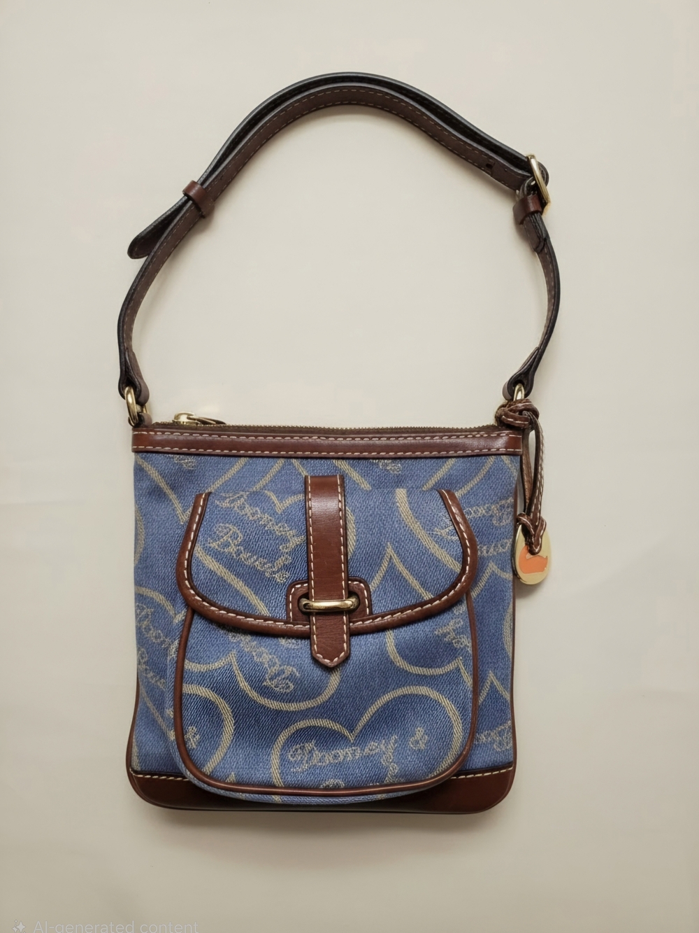 Vintage Y2K Dooney & Bourke Blue Denim Heart Monogram Letter Carrier Crossbody